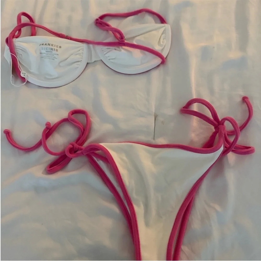Frankie's Bikinis White and Pink Bikini